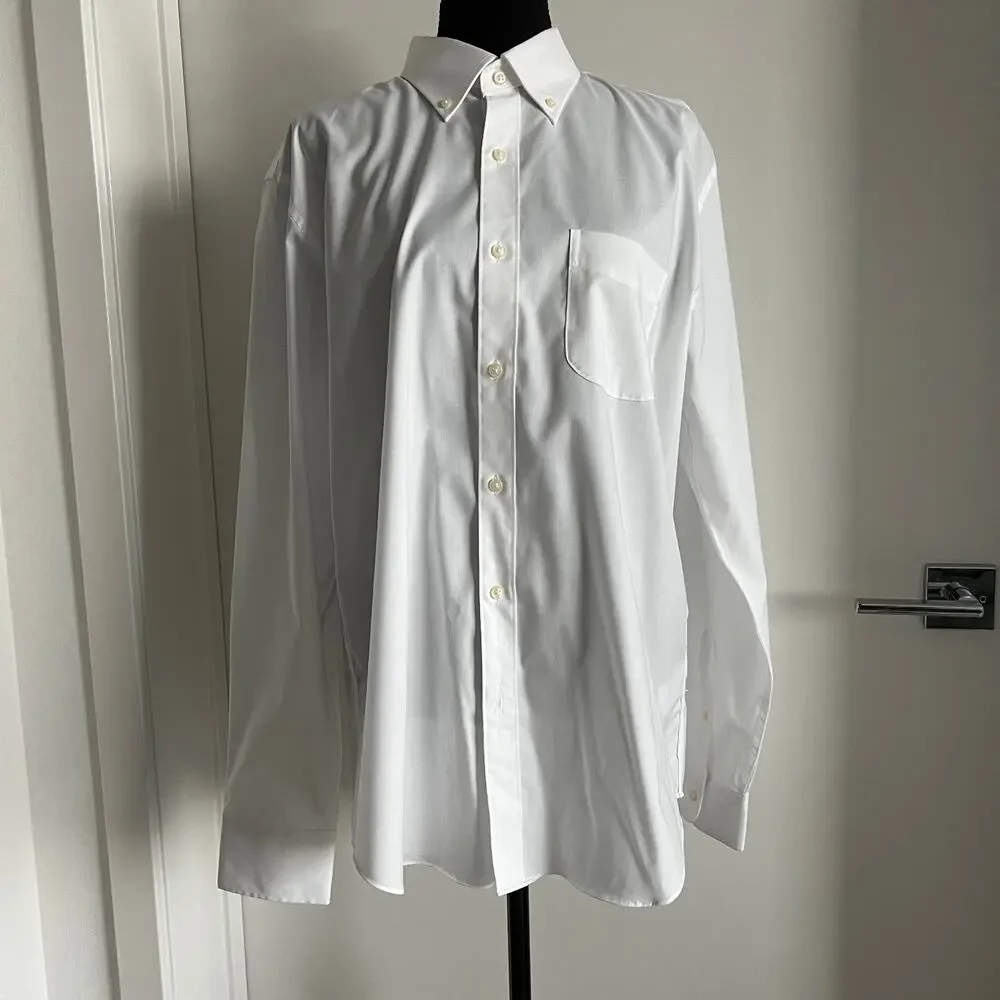 J Crew Bowery Wrinkle Free Dress Shirt With Button Down Collar Large White FLAW